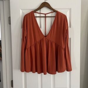 SHEIN Rust V-Neck Blouse